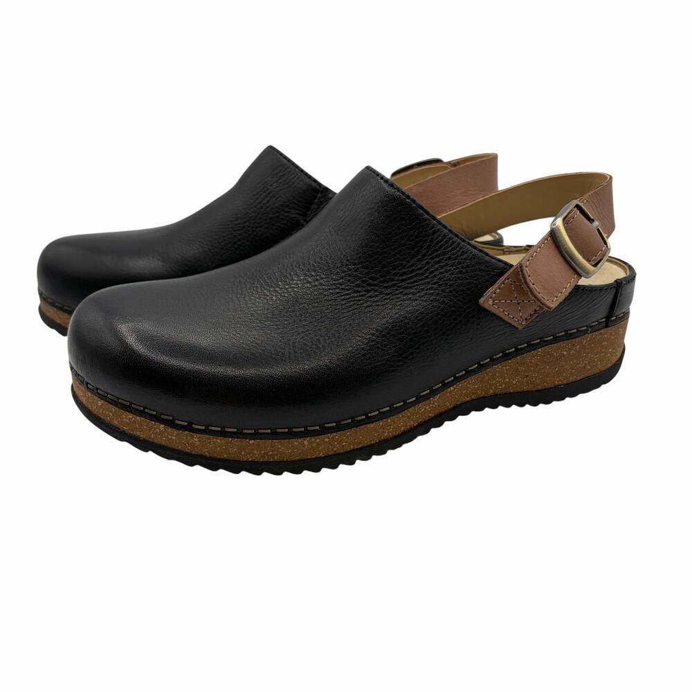 Dansko Merrin Black Leather Slingback Clog Mule Platform Shoes Size 37 US 6.5-7